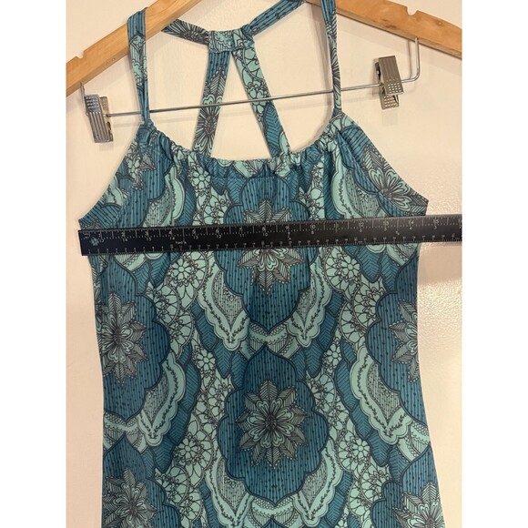 Prana Women’s S Quinn Dress Teal Geometric Pattern Shelf Bra Knee Length Dress - Picture 7 of 9